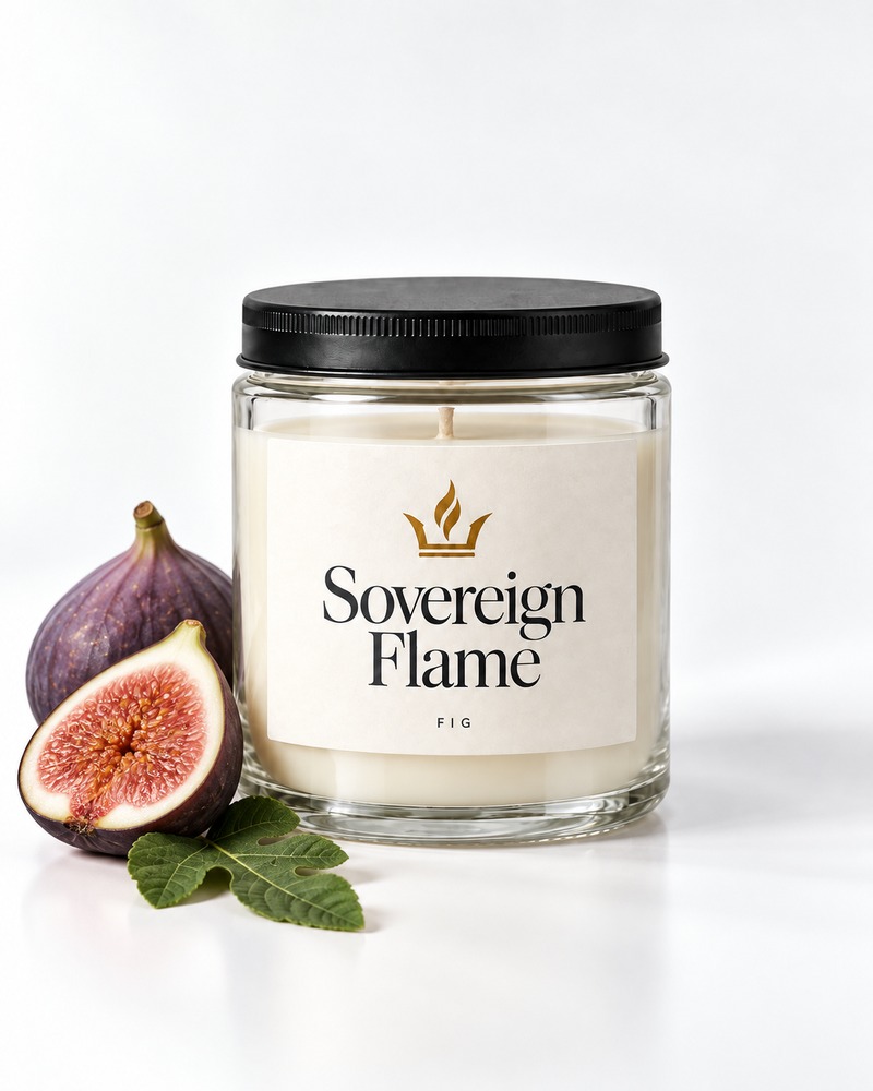 Sovereign Flame Fig candle in a clear glass jar