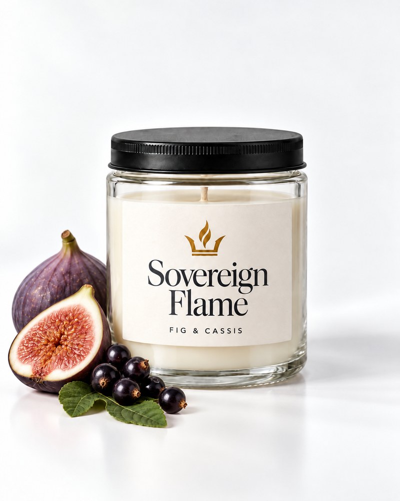 Sovereign Flame Fig & Cassis candle in a clear glass jar